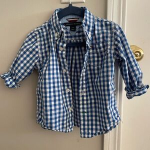 Tommy Hilfiger Baby Blue and White Plaid Shirt